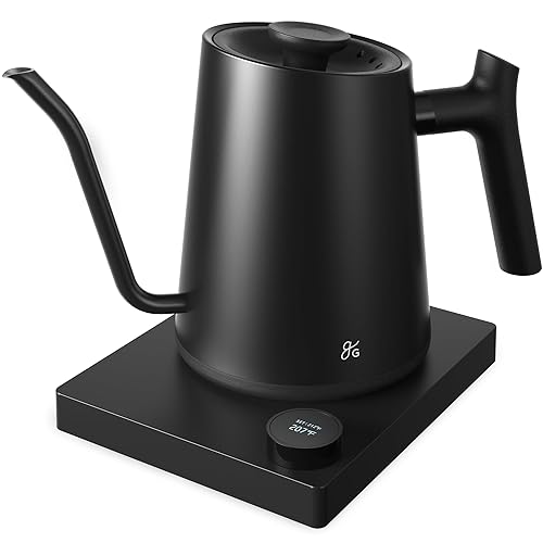 Greater Goods Electric Gooseneck Kettle, 1200W Stainless Steel with Precision Temperature Control, Fast Boil, BPA-Free, Ideal for Pour Over Coffee and Tea,1L (Onyx Black) - Onyx Black