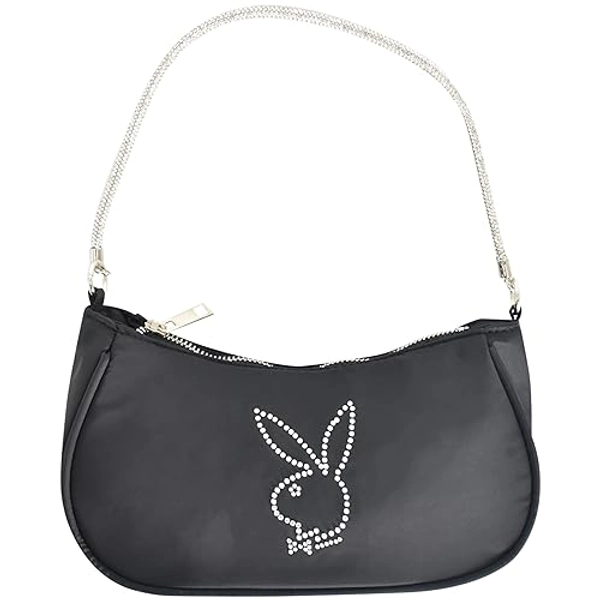 Concept One Playboy Shoulder Bag, Women's Purse Handbag with Rhinestone Carry Strap and Bunny Logo