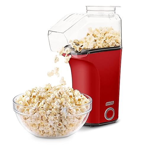 DASH Hot Air Popcorn Popper Maker with Measuring Cup to Portion Popping Corn Kernels + Melt Butter, 16 Cups - Red - Red
