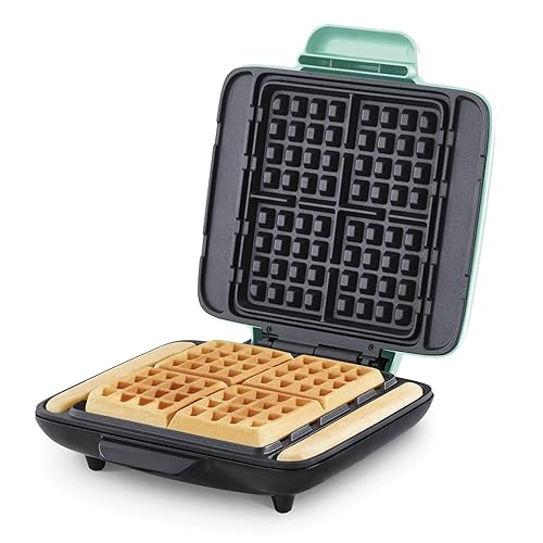 Dash Deluxe No-Drip Waffle Iron Maker Machine 1200W + Hash Browns, or Any Breakfast, Lunch, & Snacks with Easy Clean, Non-Stick + Mess Free Sides, Aqua - Aqua - Deluxe - Waffle Maker