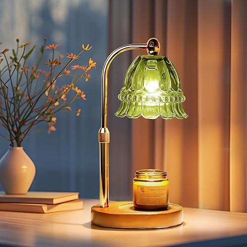 GEEZO Fragrance Candle Warmer Lamp，Electric Candle Warmer with Timer & Dimmer，Mom Christmas Birthday Gifts for Women, House Warming Gifts New Home Bedroom Decor - Green 2