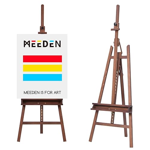 MEEDEN Large Painters Easel Adjustable Solid Beech Wood Artist Easel, Studio Easel for Adults with Brush Holder, Holds Canvas up to 48" - Walnut - Walnut
