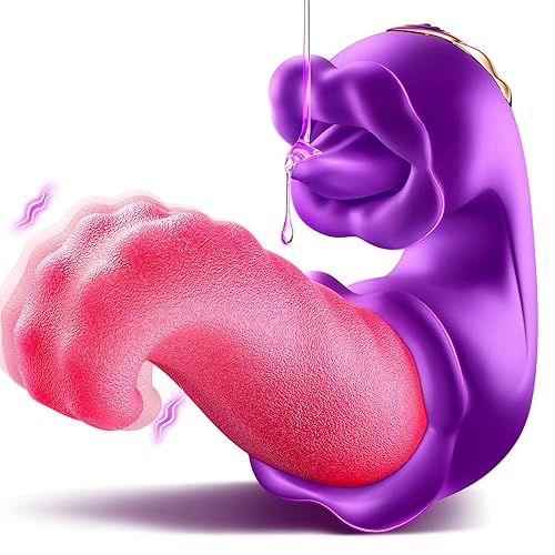 Vibrator Adult Sex Toys for Women - 4 in 1 Tongue Thrusting Vibrators Dildo Rose Sex Toys with 10 Licking Clitoral & 10 Vibration Mode, G Spot Clit Stimulator Pleasure Tools for Female Couples Games - Purple