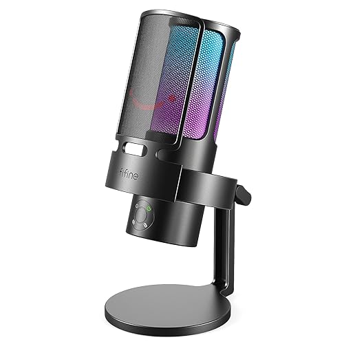 FIFINE Gaming USB Microphone, PC Computer Mic with 4 Polar Patterns for Podcast Streaming Recording YouTube, RGB Condenser Desktop Mic for Windows, Mac, with Headphone Jack-AmpliGame A8 Plus - A8PLUS