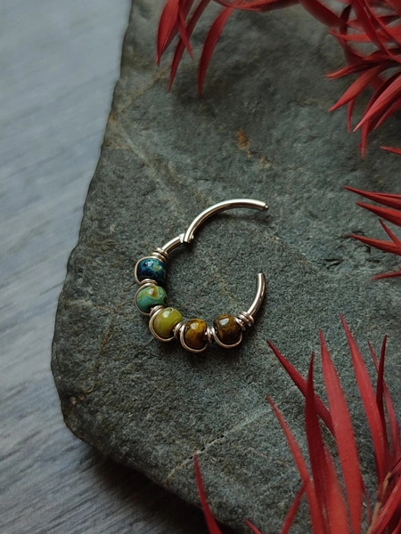18g Septum Clicker in Boho Earth Tones, 316 Surgical Steel Hinged Cartilage Piercing Jewelry, Unique Body Piercing