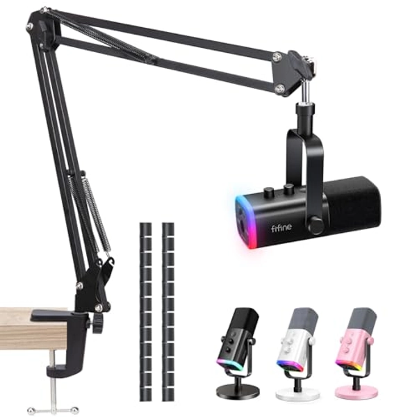 SUNMON Fifine AM8 Boom Arm - Metal Scissor Mic Boom Arm for Fifine Mic, Fifine Boom Arm with 3/8'' to 5/8'' Adapter,Fifine K688 Microphone Stand with Cable Sleeve