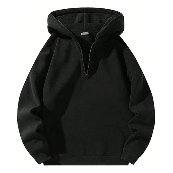 Half Zip Hoodies for Men Loose Fit Solid Color Loose Fit Hiking Drawstring Sportswear Comfort Oversized Fashion Clothes Tops