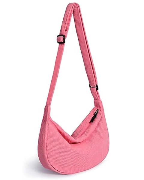 Small Sling Crossbody Bag for Women Men Trendy, Mini Crescent Bag with Adjustable Strap, 2 Zippers Lightweight Nylon Bag