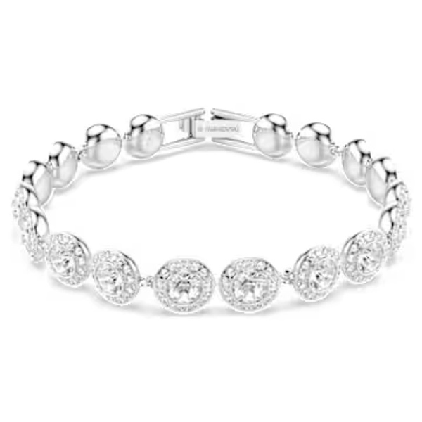 Una Angelic bracelet, Round cut, White, Rhodium plated