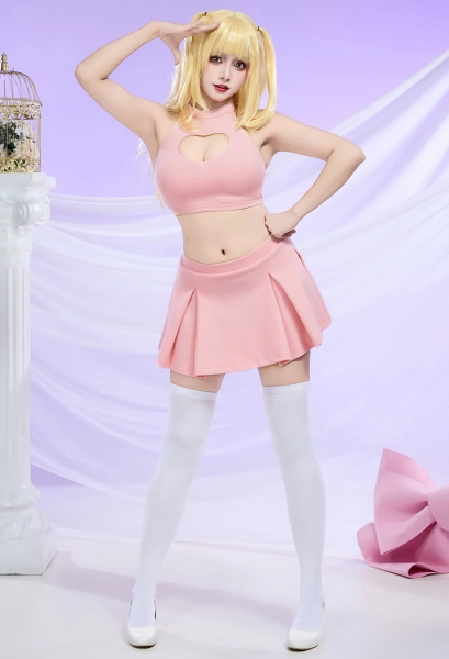 Death Book MisaMisa Cosplay Costume Pink Outfit Top and Skirt with Socks
