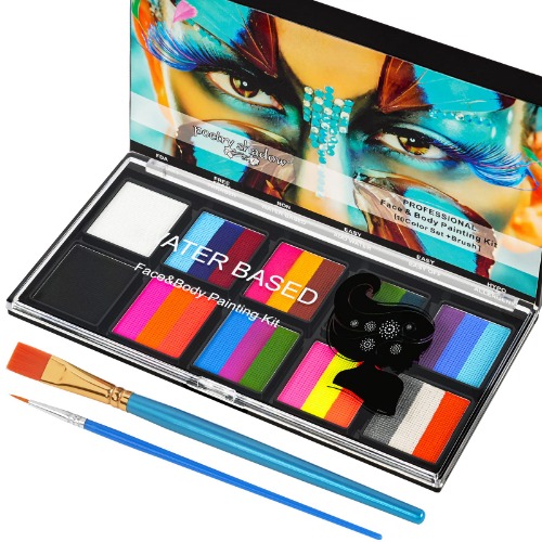 LOPHE Face Body Painting Kit, 26 kleuren Rainbow Body Paint voor kinderen Volwassenen, Veilig en niet-giftig Split Cake Face Paint-palet op waterbasis met 2 borstels, Party-make-upset voor Halloween Kerst Cosplay - 10pcs-3 Kleuraanpassing
