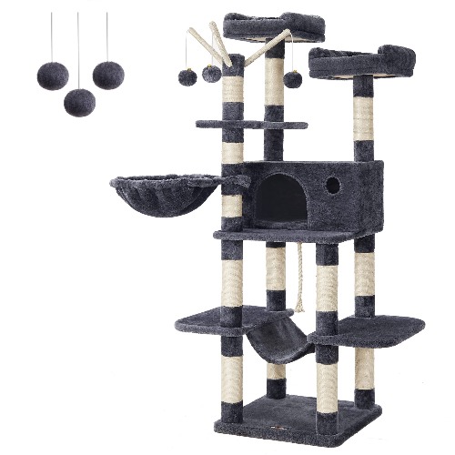 FEANDREA Cat Tree XXL Cat Condo, 164 cm, Smoky Grey PCT087G01