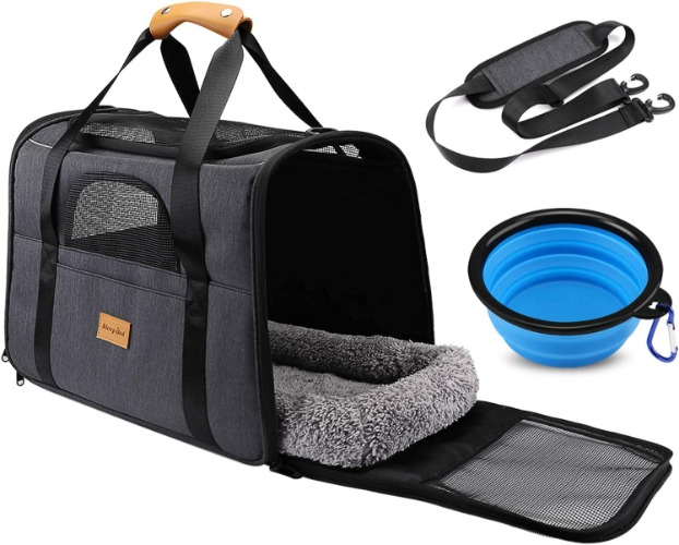 morpilot Huisdierendrager, Draagbare Kattentas Met Opening Aan De Bovenzijde, Uitneembare Mat en Ademende Mesh, Transportdoos voor Katten en honden, Grijs (Maximaal 15 lb) - Middelgroot (maximaal 15 lb) - Grijs