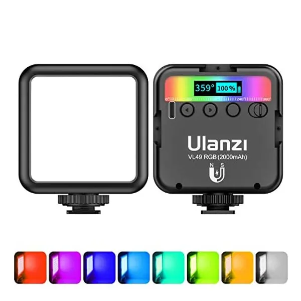 
                            ULANZI VL49 RGB Video Lights, LED Camera Light 360° Full Color Portable Photography Lighting w 3 Cold Shoe, 2000mAh Rechargeable CRI 95+ 2500-9000K Dimmable Panel Lamp Support Magnetic Attraction
                        