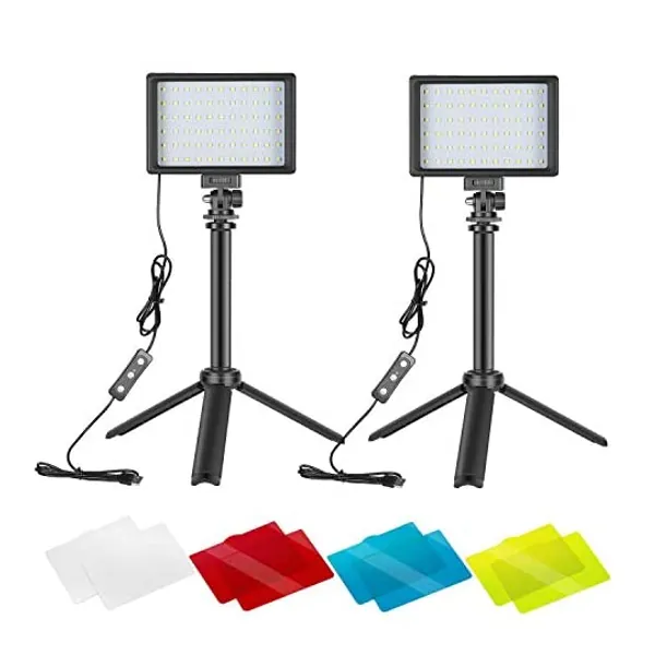 
                            Neewer Dimmable 5600K USB LED Video Light 2-Pack with Adjustable Tripod Stand and Color Filters for Tabletop/Low-Angle Shooting, Zoom/Video Conference Lighting/Game Streaming/YouTube Video Photography
                        
