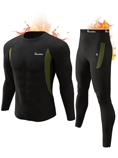 romision Thermal Underwear for Men Long Johns Fleece Lined Hunting Gear Bottom Top Set Base Layer for Cold Weather Gift