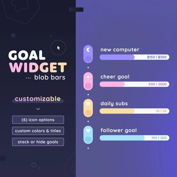 Blob Goal Widget | Stackable Goal Bars for Twitch Streamers | Fully Customizable 