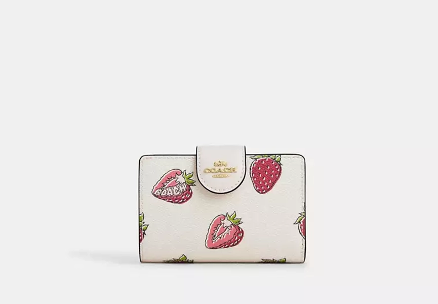 Gold/Chalk Multi Medium Corner Zip Wallet With Strawberry Print
