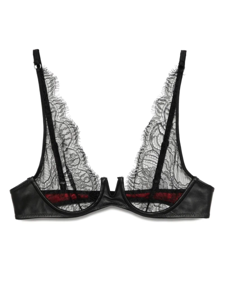 leather-trim lace plunge bra