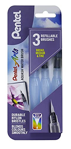 Pentel Aquash Brush FRH, Set mit 3 Pinseln für Wasserbehälter mit feinen, mittelgroßen und großen Spitzen (Verpackung kann variieren) - 3 Stück (1er Pack)