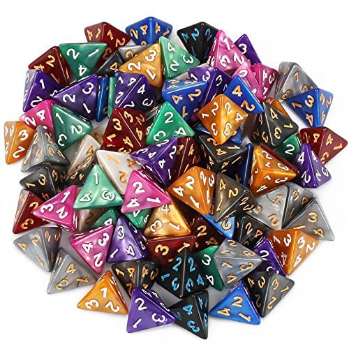 YILAIDA 100 Stück Polyedrisch Würfel Set mit Schwarz Beutel, Tisch Spiel Würfel für Dungeons and Dragons Pathfinder DND RPG MTG (4 Seitige) - 4 Seitige
