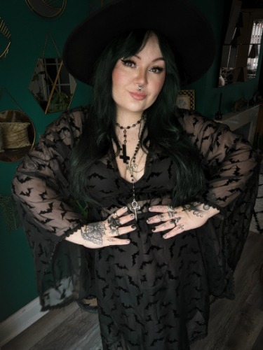'Dracula' Black Bats Alt Goth See Through Nightgown Lingerie Dress - Black / XL