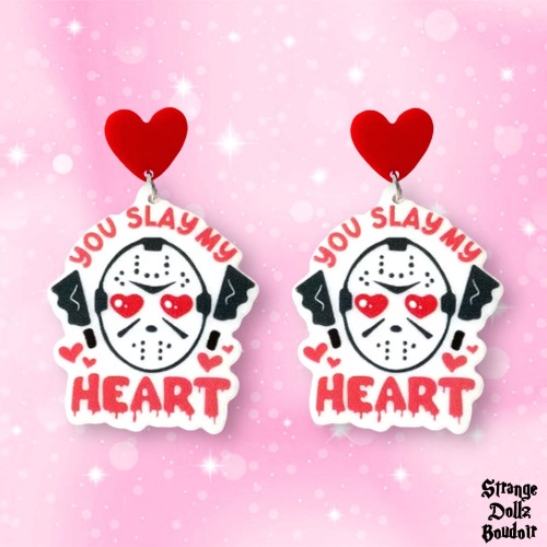 You slay my heart, Valentines earrings, Horror movie, 925 sterling silver, Strange Dollz Boudoir