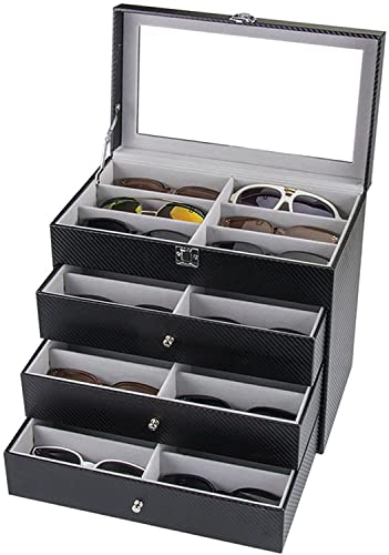 SHZICMY 4 Layer Sunglass Organize Box,4 Layer 24 Slots Multiple Glasses Organizer Eyeglass Sunglass Storage Box Display,Black