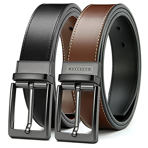 CHAOREN Leather Reversible Belts for Men - Double Style, Singular Elegance - Black/Cognac - 36 (Fits Pants Size 34)