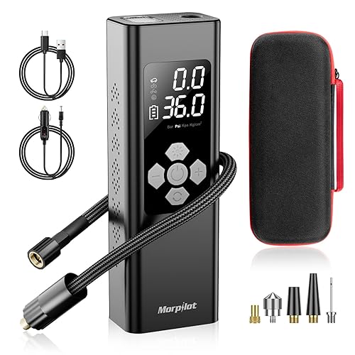 Morpilot Tire Inflator Portable Air Compressor, 2X Faster Inflation(9000mAh Battery & 12V DC Cord) Car Tire Pump with LCD Dual Display, 150PSI Electric Air Pump for Car SUV MPV RV Bike Ball - Black