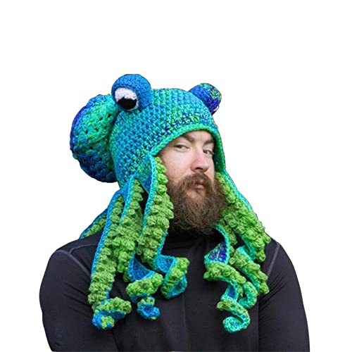 XKCL Cute Novelty Hats Funny Christmas Hat Cartoon Octopus Viking Beard Gift Hats - Octopus-green
