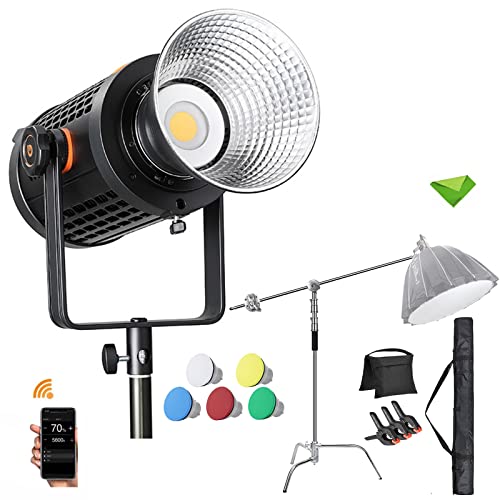 Godox UL150 150w Silent Led Video Light w/C Stand 5600±200K 58000LUX@1M CRI96 TLCI97 6 Groups 16 Channels Wireless Remote Control and App Support for Cinematography, YouTube Live, Broadcasting and etc