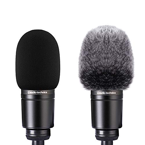 2pcs Microphone Foam Cover + Furry Windscreen Wind Muff Compatible with Mic Audio Technica AT2020 ATR2500 AT2035 AT2050 AT4040 Cardioid Condenser Microphone Noise Reduction - Foam Cover & Furry Cover