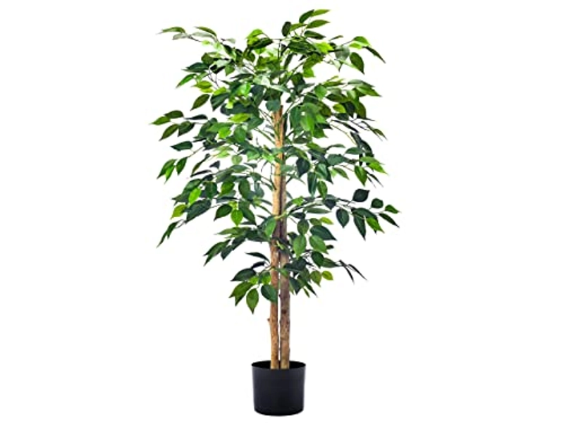 Ficus Artificial Trees Faux Plants - 4Ft Tall Silk Ficus Tree with Realistic Leaves and Natural Trunk Fake Plant for Home Decor Living Room Balcony Decor (4Ft - 1Pack)…