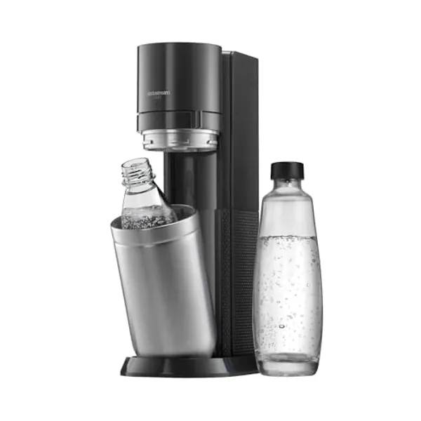 SodaStream Wassersprudler DUO Umsteiger ohne CO2-Zylinder, 1x 1L Glasflasche und 1x 1L spülmaschinenfeste Kunststoff-Flasche, Höhe: 44cm, Farbe: Titan, 19,1x36,6x44,5