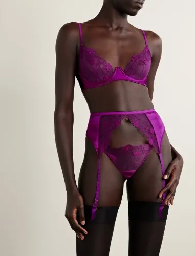 Violet satin trimmed set