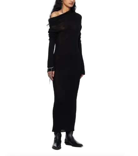 Black Barbro Dropped Shoulder Knit Midi Dress
