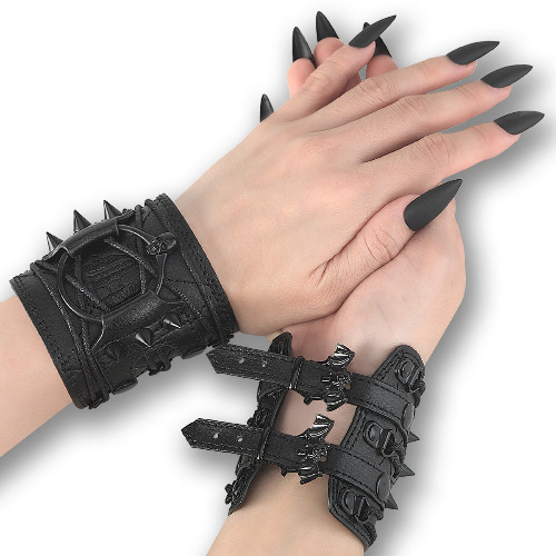 Demonia Spiked Wrist Cuff (Pair) | Black