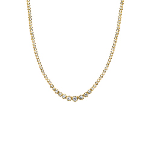 CZ Bezel Graduated Tennis Necklace - Gold