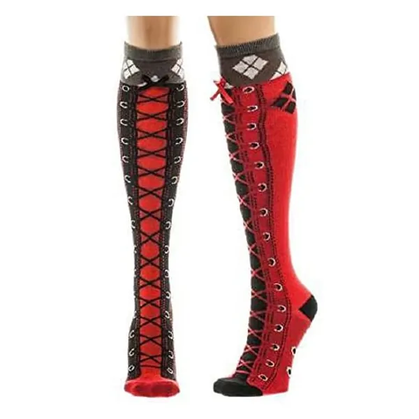 
                            DC Comics Harley Quinn Faux Lace Up Knee High Boot Socks with Cuff Multi color sock size(9-11)
                        