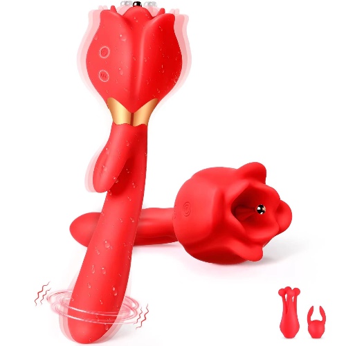 Rose Toy Vibrator for Woman, 3 in 1 Clitoral Stimulator Thrusting G Spot Dildo Vibrator with 10 Modes, Rose Adult Sex Toys Games, Clitoris Nipple Licker Stimulator Massager for Women Female Man Couple