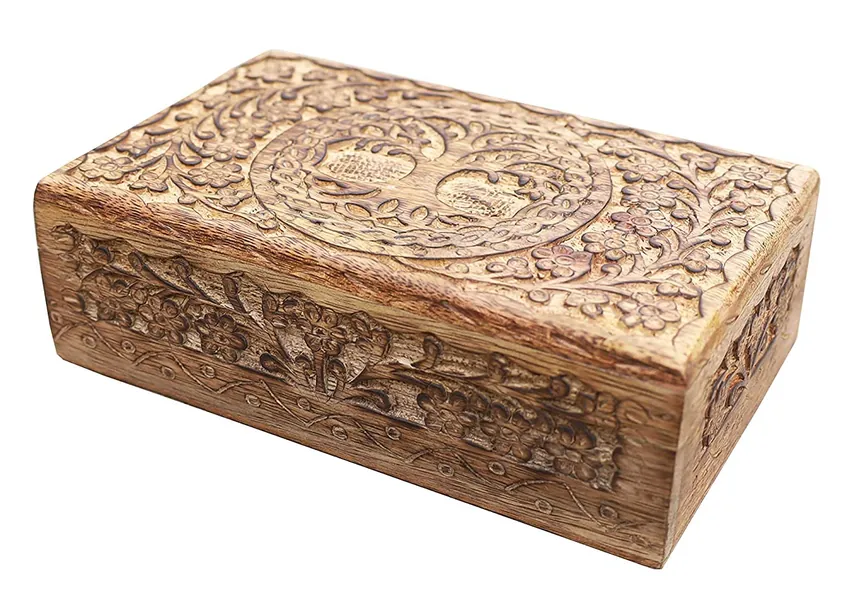 Mother's Day Gifts Tree of Life Mango Wood Keepsake Box Jewellery with Inner Velvet Chest Organizer Tarot Card Decks Unique Gift Ideas for Women Small