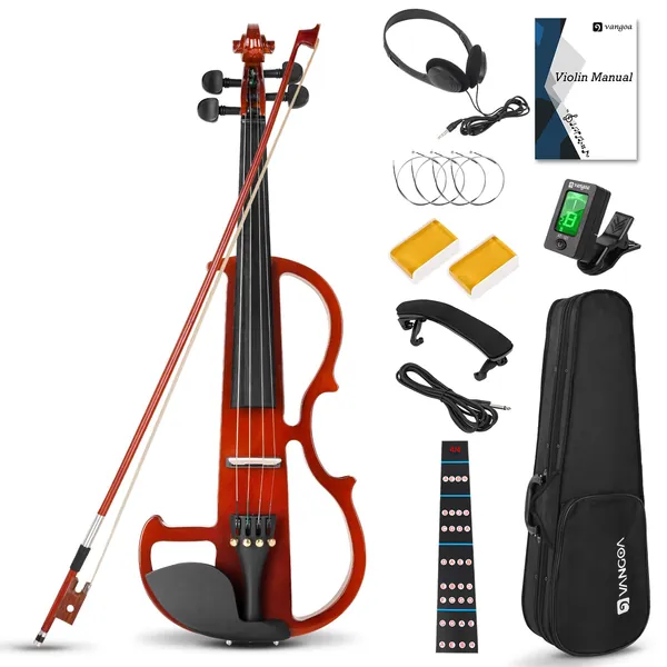 Vangoa Electric Violin, 4/4 Full Size Silent Electric Violin Kit for Beginners Adults Solid Wood Electric Fiddle Starter Set