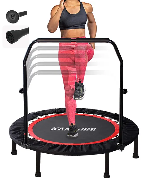 Kanchimi 40" Folding Mini Fitness Indoor Exercise Workout Rebounder Trampoline with Handle, Max Load 150KG