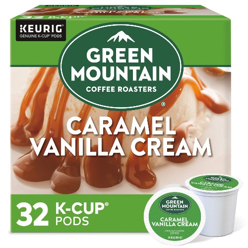 Green Mountain Coffee Roasters Caramel Vanilla Cream, Single-Serve Keurig K-Cup Pods, Flavored Light Roast Coffee Pods, 32 Count - 