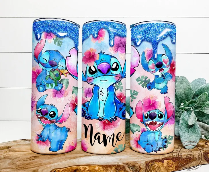 Custom Watercolor Disney Stitch Tumbler, Cute Stitch Coffee Cup, Disney Stitch Birthday Gift Water Bottle, Disney Trip 20oz Skinny Tumbler