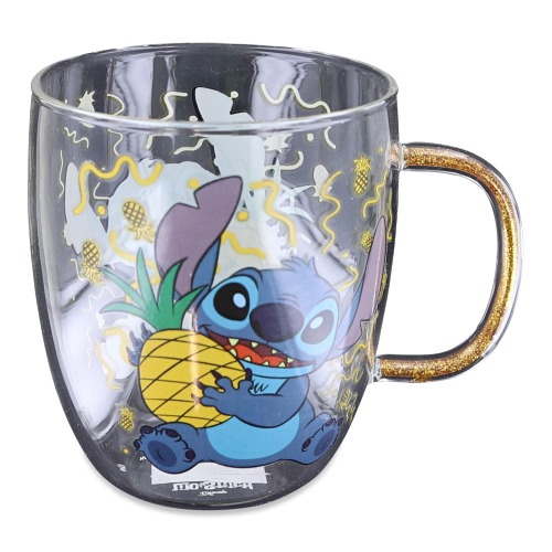 Disney Lilo & Stitch Pineapples 14oz Glitter Handle Glass Mug - 