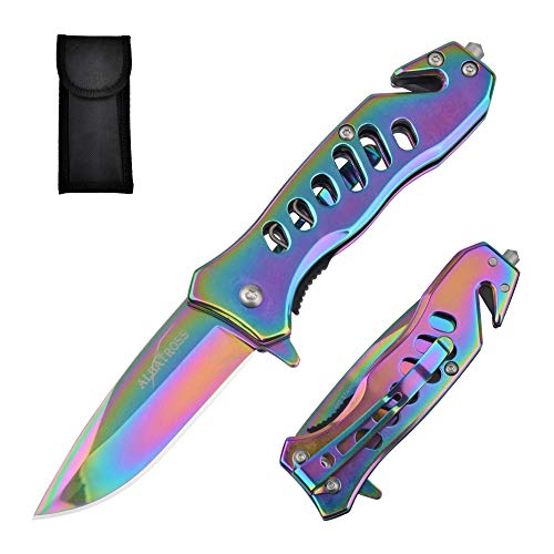 ALBATROSS EDC Cool Sharp Tactical Folding Pocket Knife,SpeedSafe Spring Assisted Opening Knifes with Liner Lock,Pocketclip,Glass Breaker,Seatbelt Cutter(Multi) - Multi