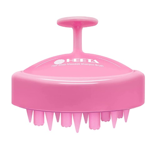 HEETA Hair Scalp Massager Brush, Updated Hair Shampoo Brush, Wet & Dry Scalp Exfoliator with Soft Silicone Bristles, Head Massager Washing Hair Care Tool for Women Men Kid for All Hair Types (Pink) - Black