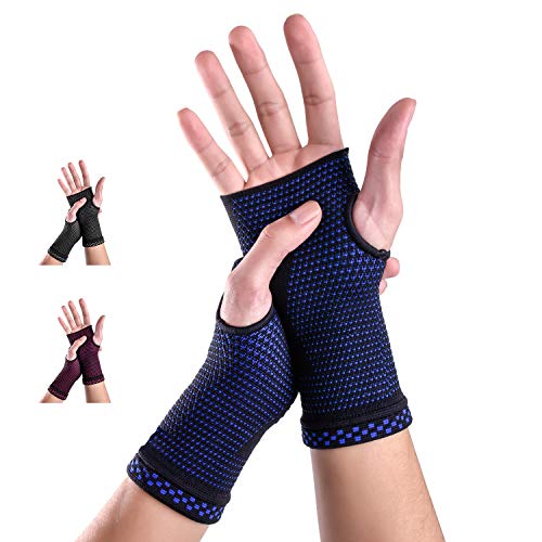 ABYON Wrist Compression Sleeves (Pair) for Carpal Tunnel and Pain Relief Treatment,Wrist Support for Women and Men.Breathable and Sweat-Absorbing carpal tunnel wrist brace - Blue - Medium
